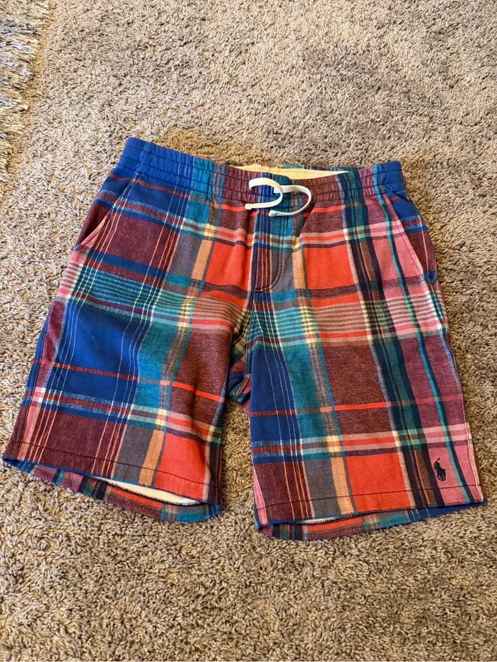 Ralph Lauren Multicolor Plaid Drawstring Athletic Shorts - Blue & Red